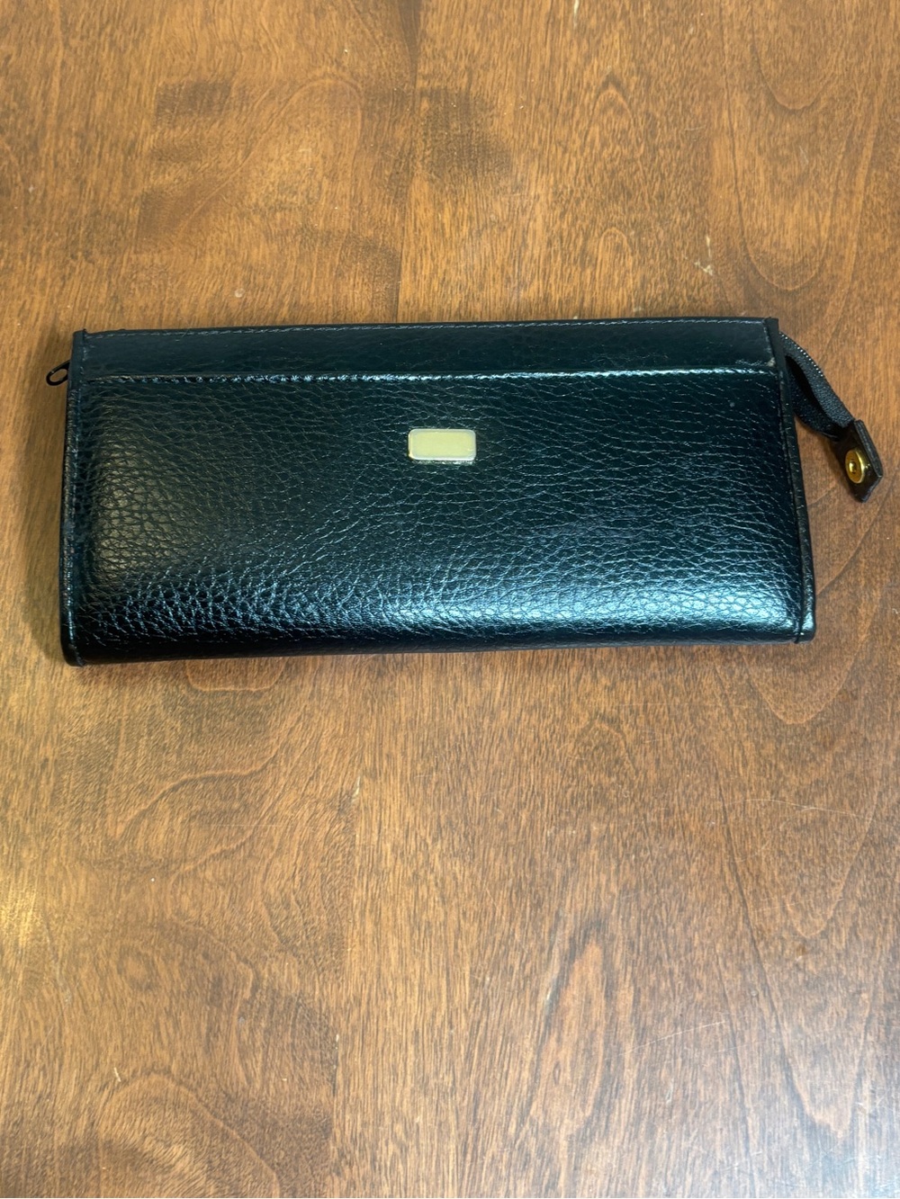 Jennifer Moore Black Pebbled Leather Zip Wallet with Gold Accent